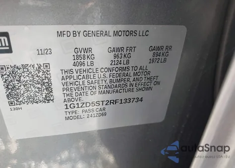 2024 Chevrolet Malibu Fwd 1Lt из США, поврежденный, VIN 1G1ZD5ST2RF133734